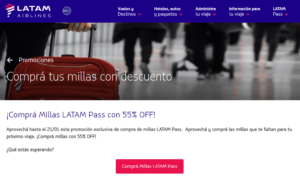 Promoción de compra de millas LATAM Pass con descuento