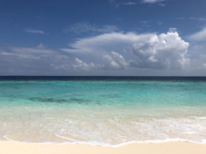 una playa con el mar de fondo