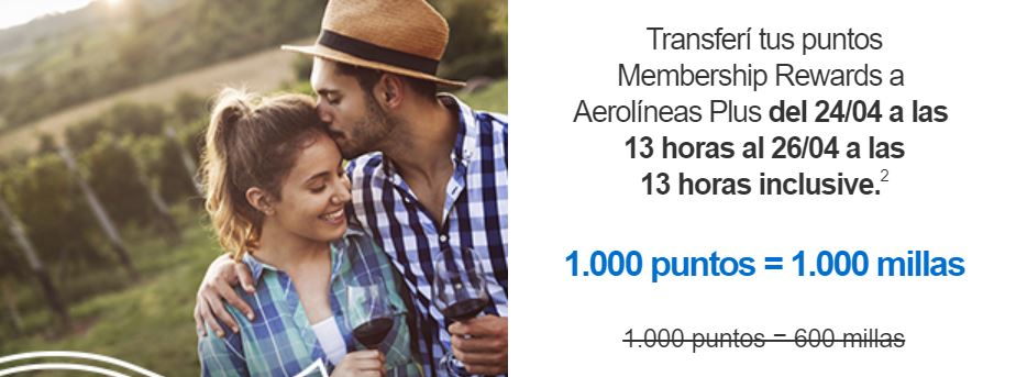 Bono transferencia membership rewards aerolineas plus