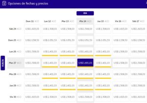 Calendario vuelos business Miami